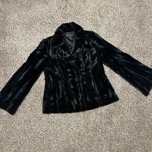 INC international collection black faux fur coat size small